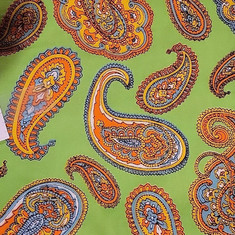 Green Paisley Floral print fabric with bold oranges and blues - 0.7 yrd